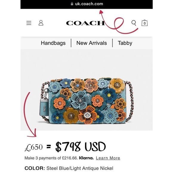 AUTH Coach 1941 Dinky with Glitter Tea Rose Bag, Dust Bag, Gift Box Steel Blue - Picture 3 of 16